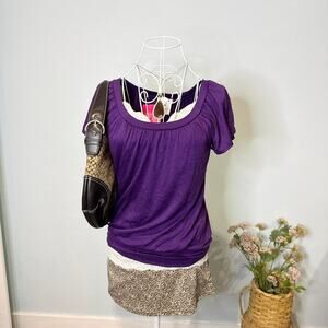 NWT- Cute vintage y2k purple scoop neck fitted blouse top